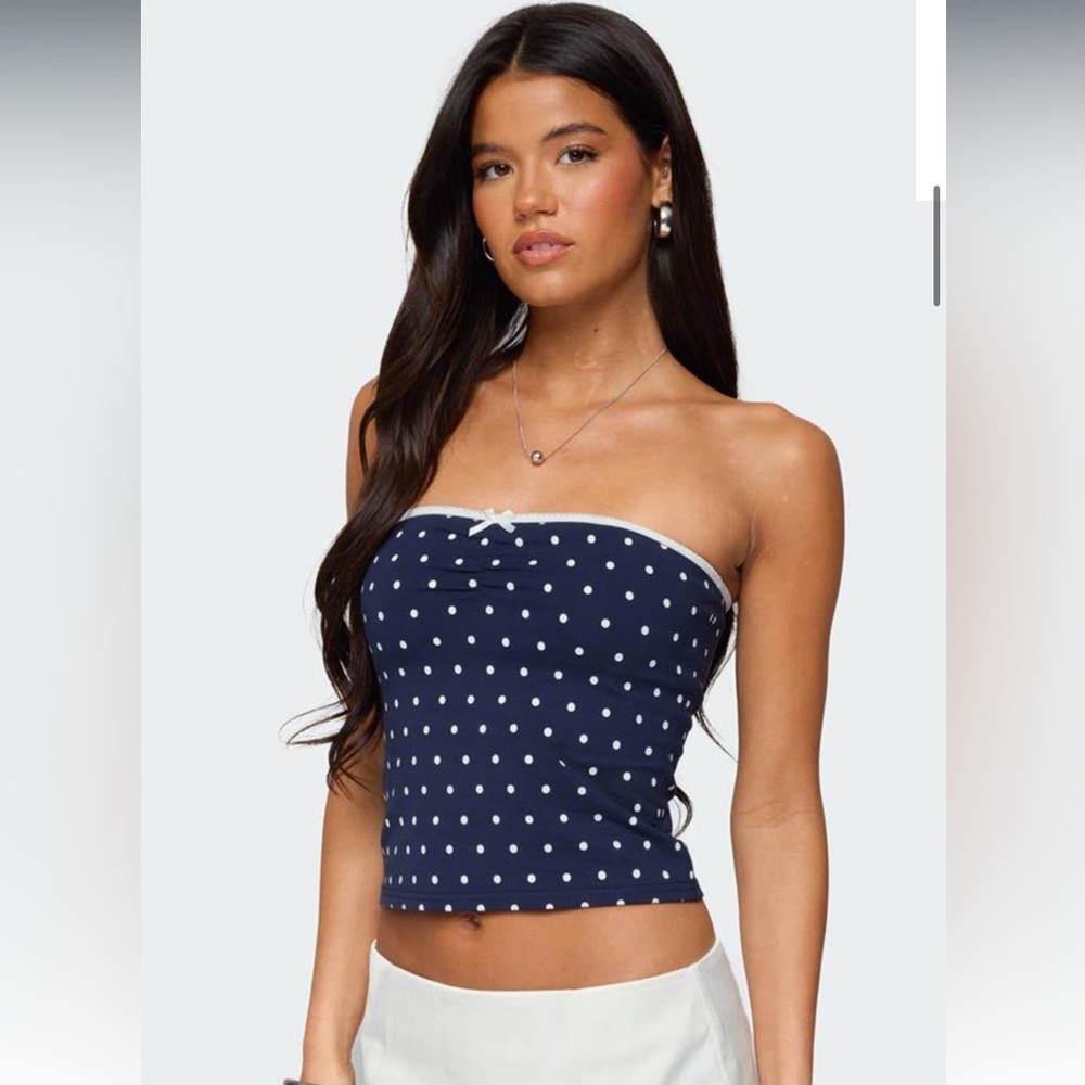 Edikted Built in Bra Blue and White Crop Top